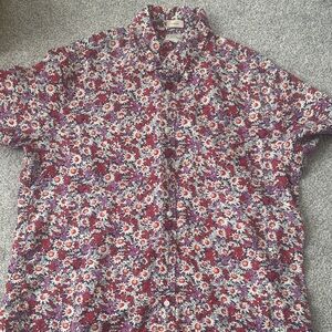 J. Crew Red and White Floral Men's Shirt